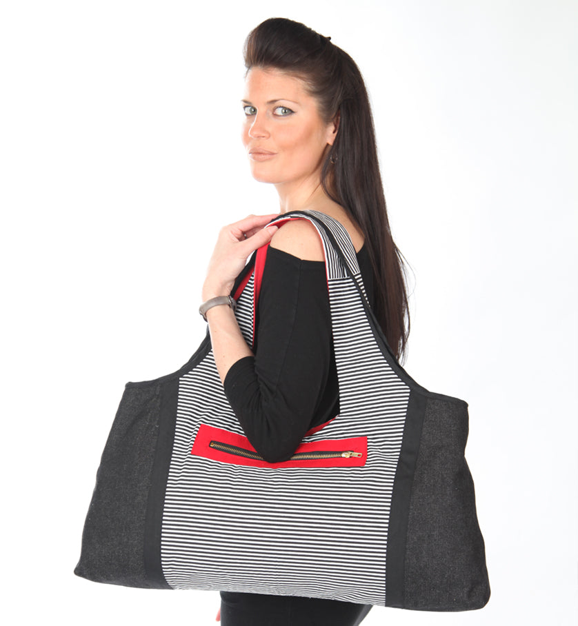 Amara Structured Tote Bag PDF Sewing Pattern – Contrast Zipper Pockets (Instant Download)