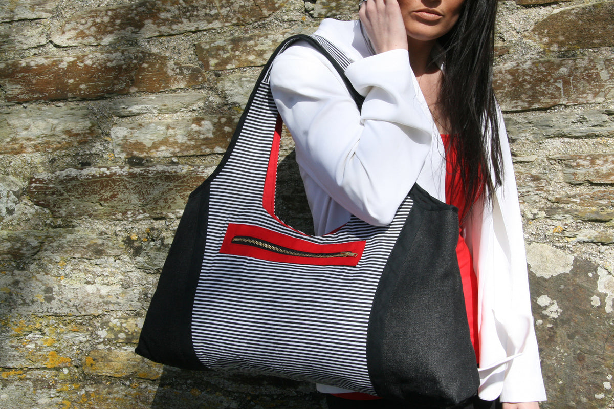 Amara Structured Tote Bag PDF Sewing Pattern – Contrast Zipper Pockets (Instant Download)